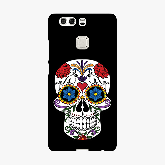 Blue and Red Design on Skull Huawei P9 Phone Case