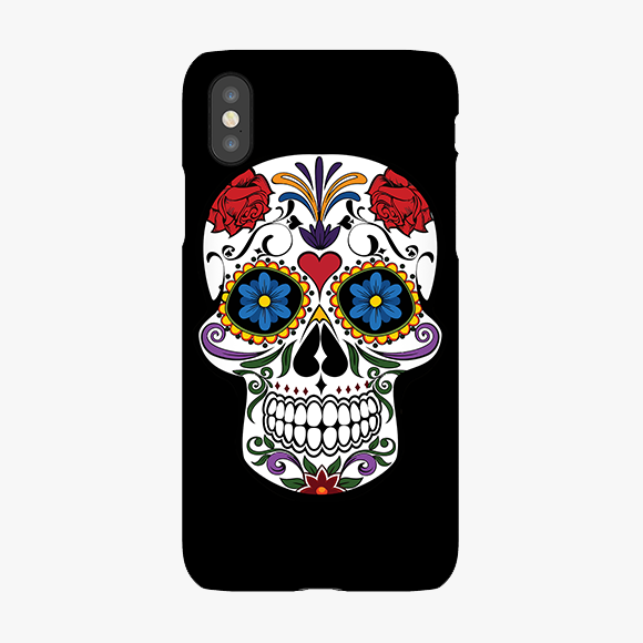 Blue and Red Design on Skull iPhone X Phone Case