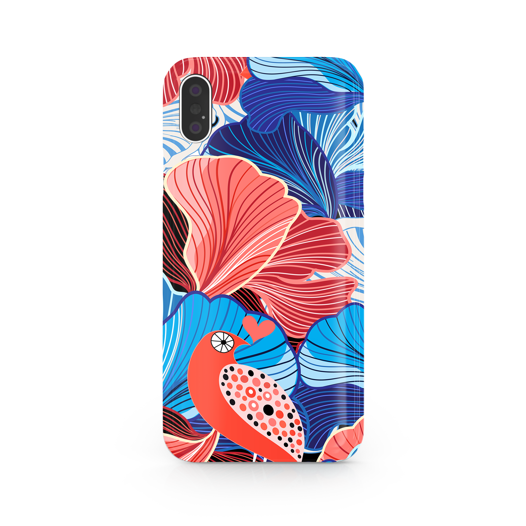 Blue and Red Floral Art iPhone XS Max Phone Case