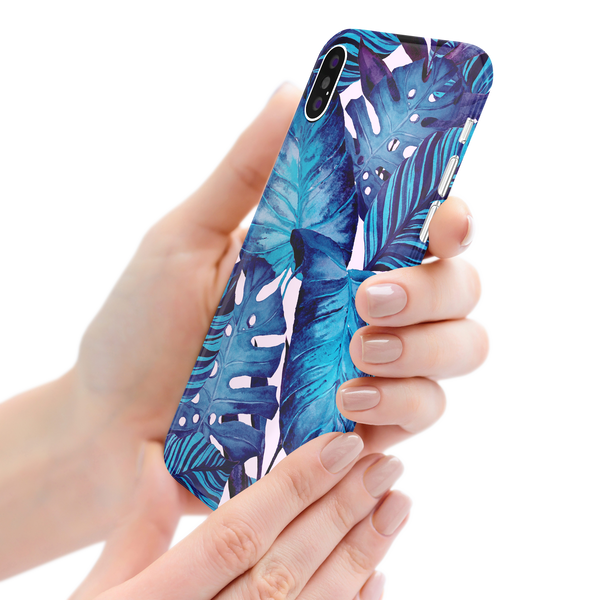 Blue Tropical Leaf iPhone XS Phone Case